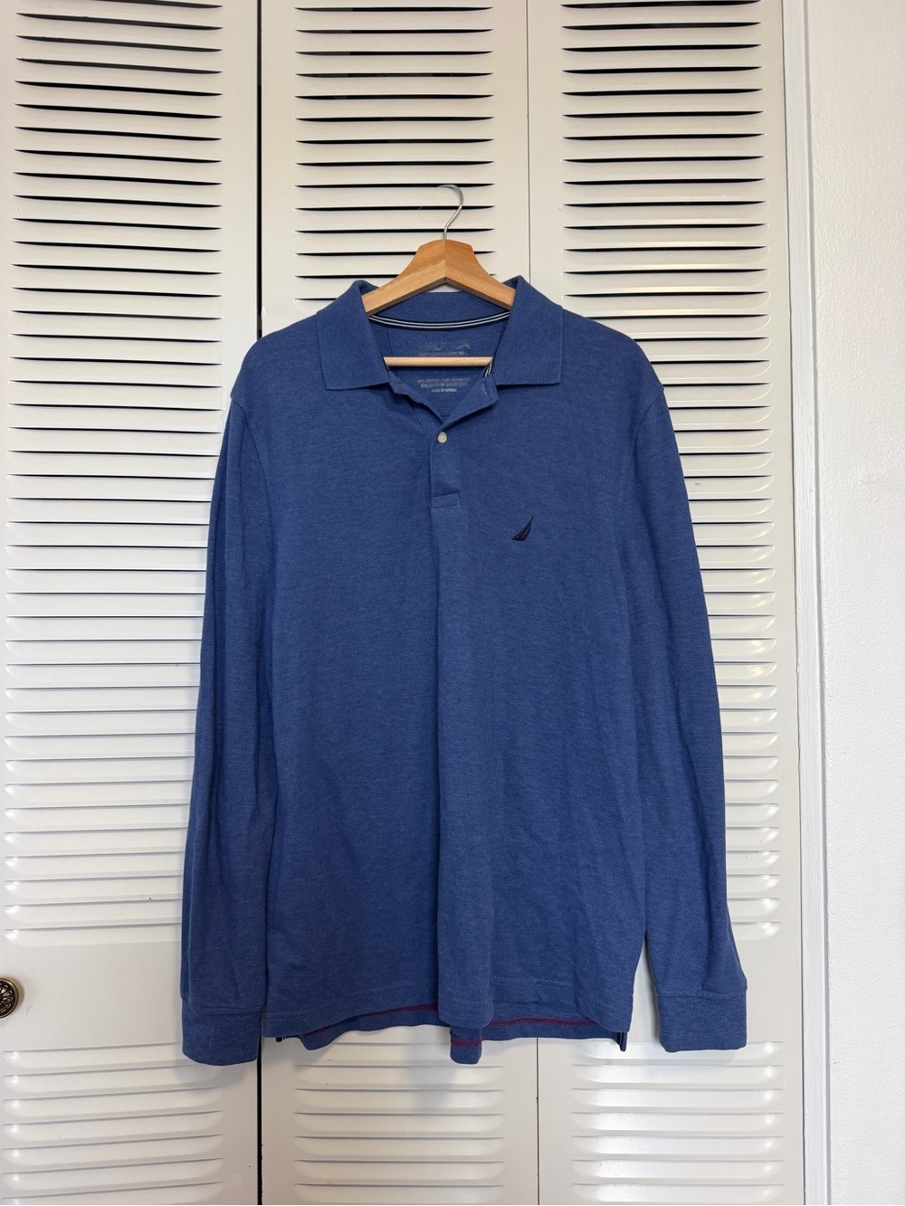 Nautica Long-Sleeve Polo in Heathered Blue